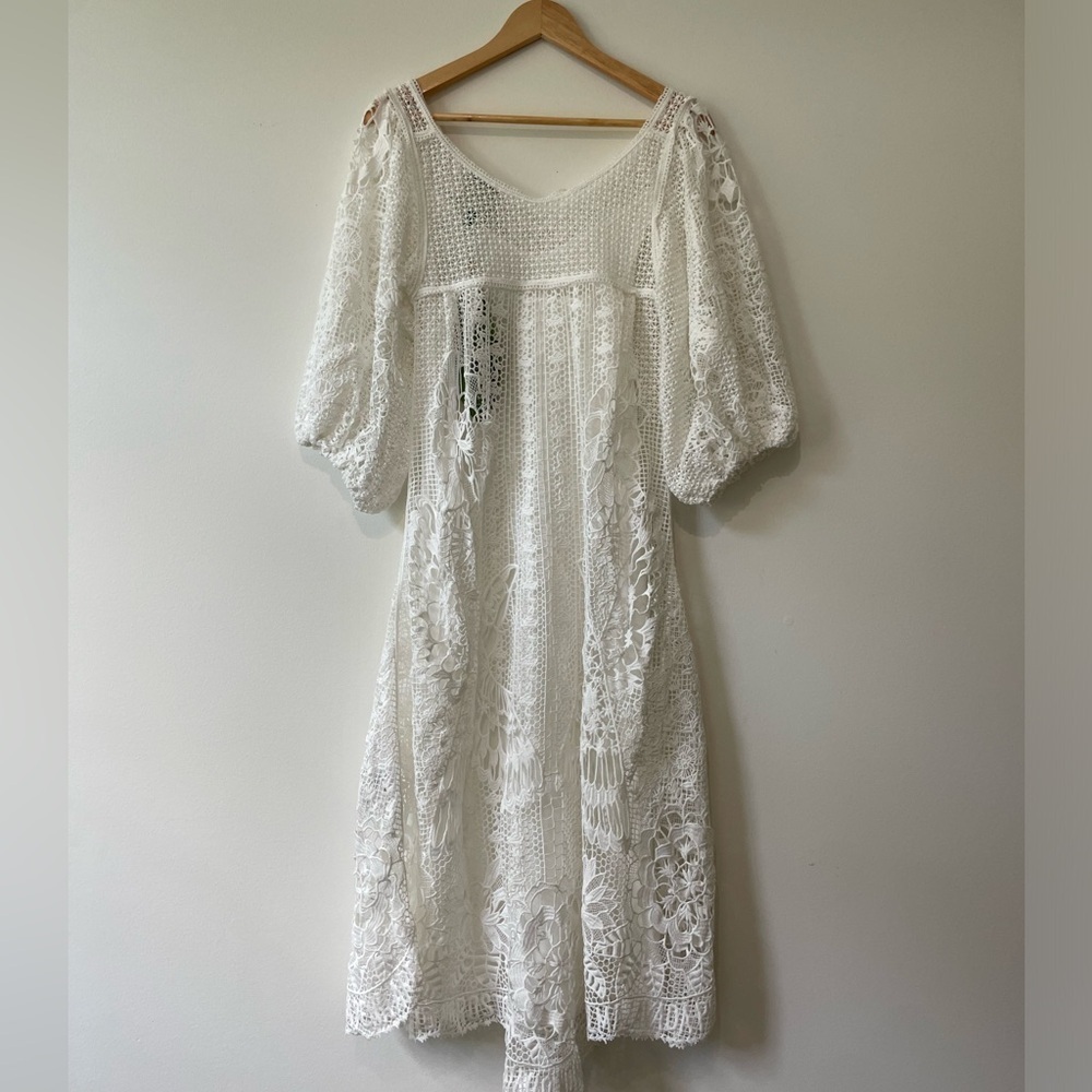 Farm Rio White Guipure Midi Dress Size XS Resort wear Lace wedding bridal - Picture 9 of 14